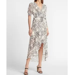 🆕️ EXPRESS Animal Print Asymmetrical High-Low Ruffle Midi Dress SIZE: S