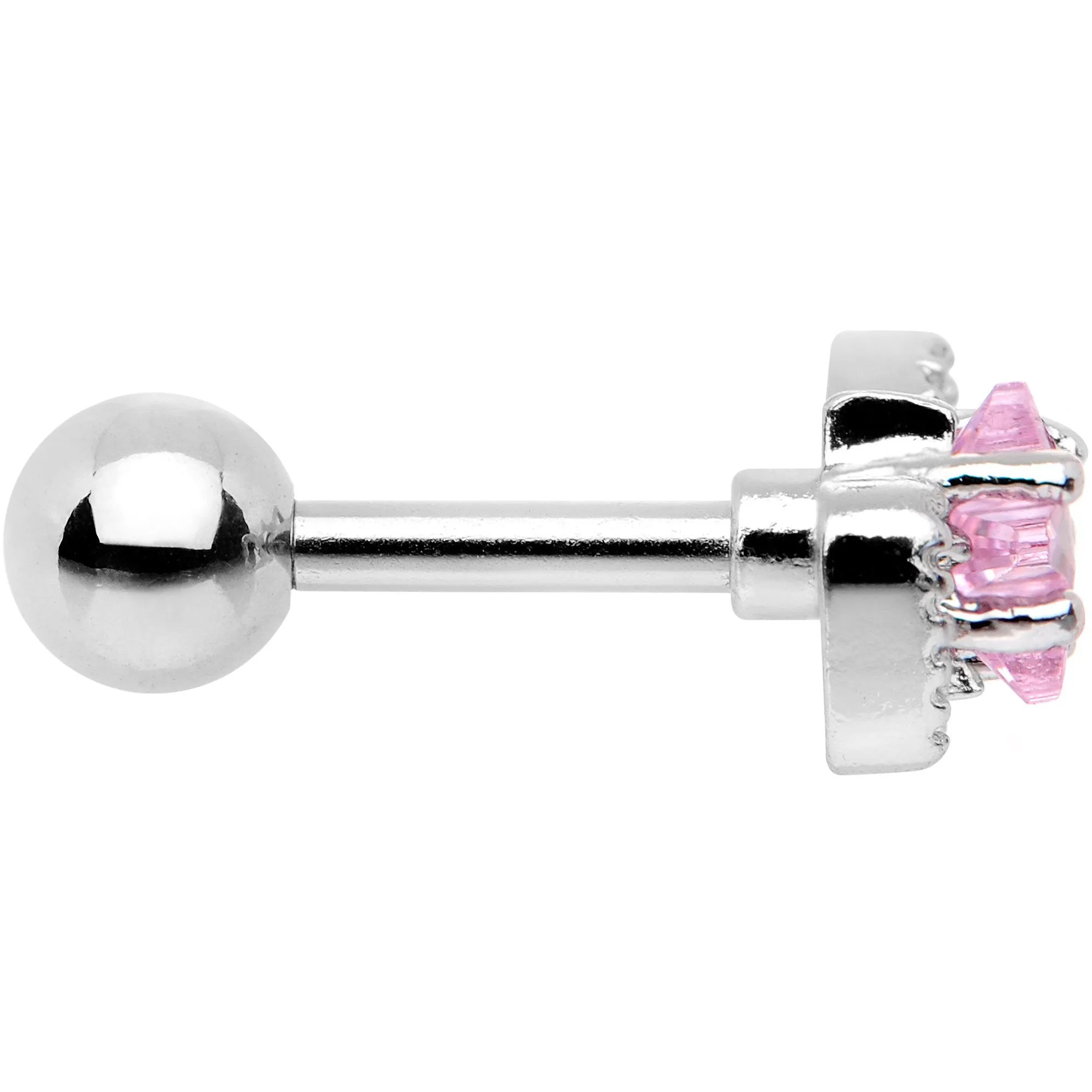 16 Gauge 1/4 Pink Star CZ Gem Bow Tie Cartilage Tragus Earring