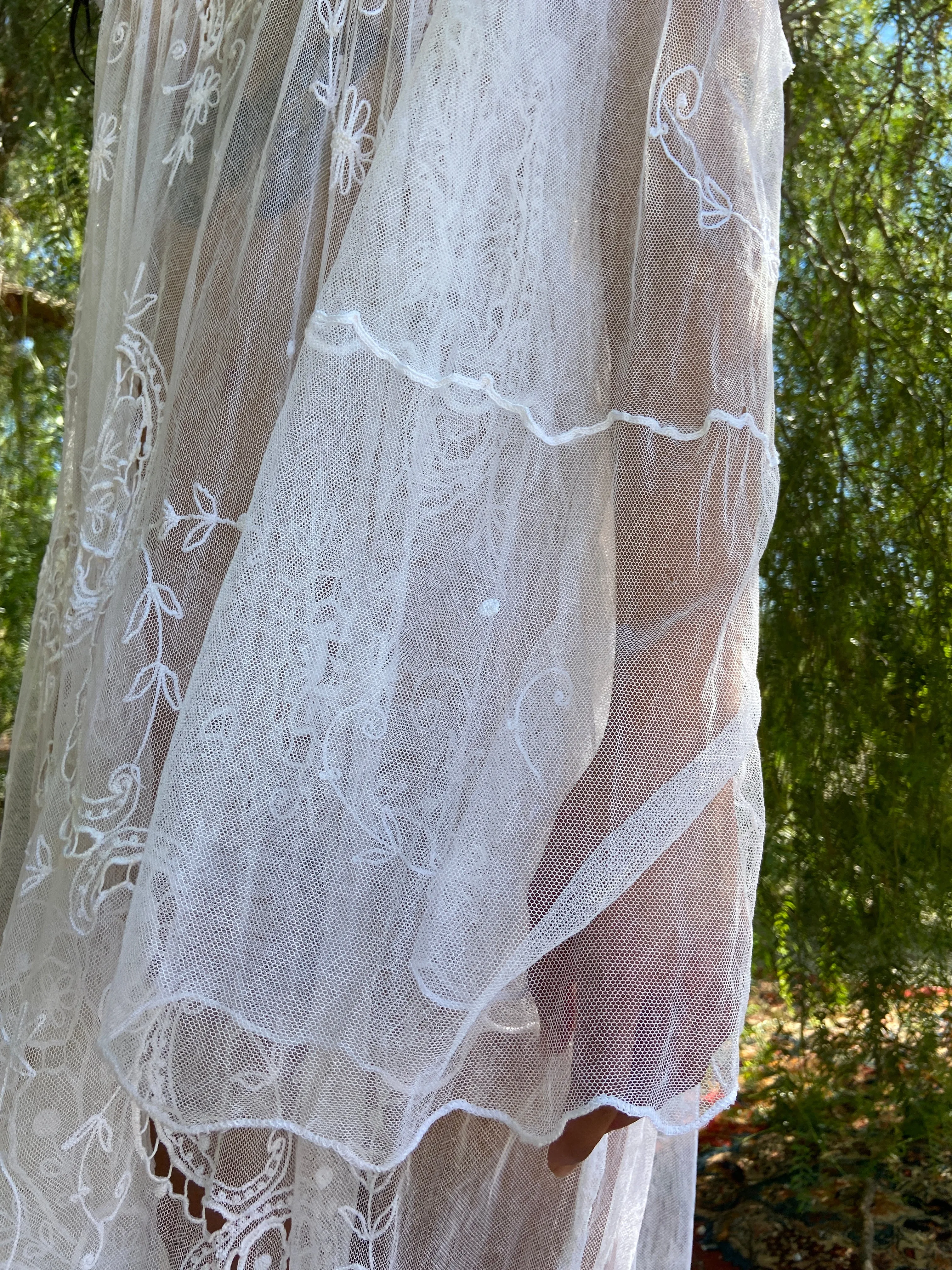 1800s Tambour Lace Bell Sleeve Gown