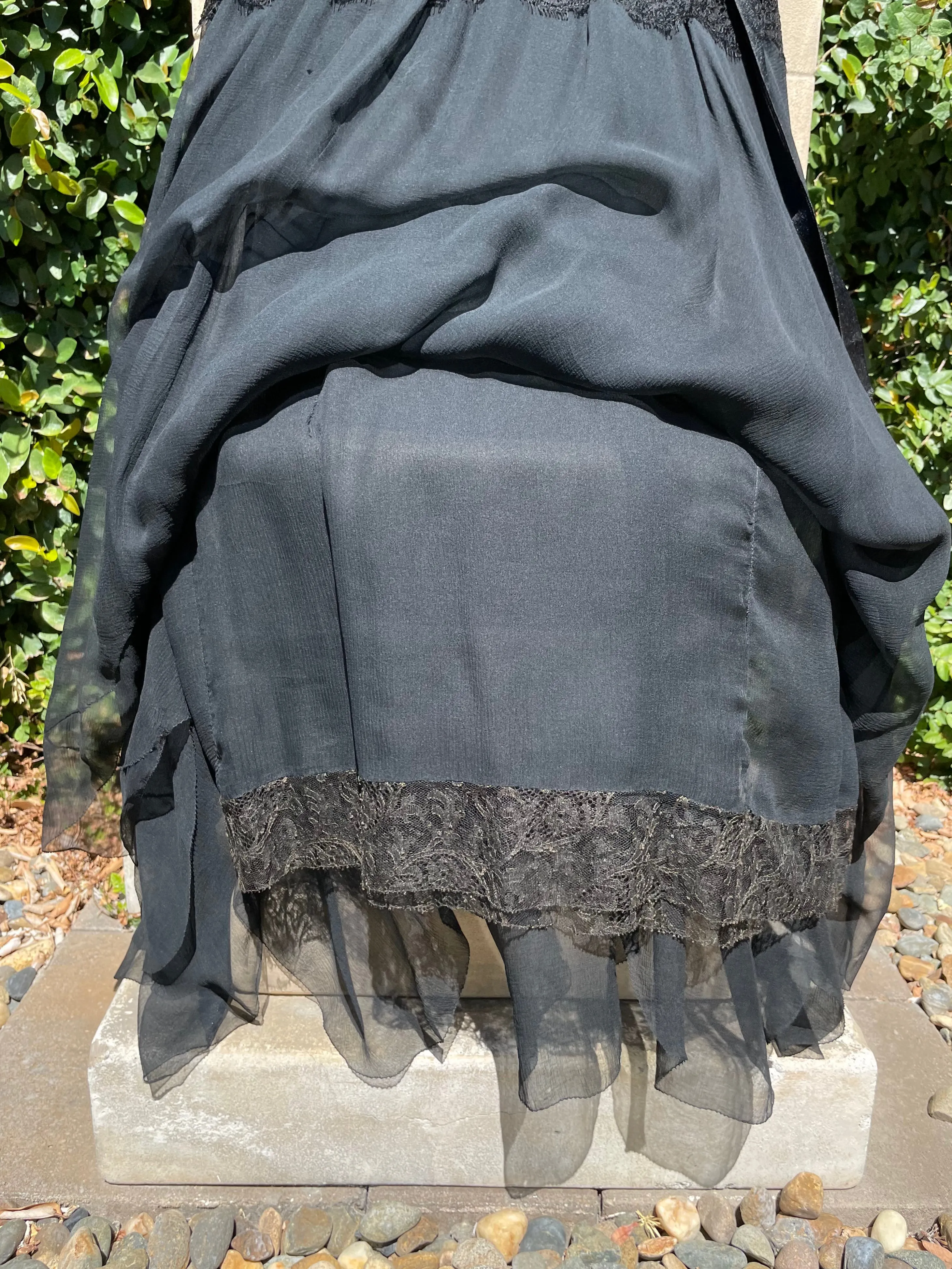 1918 French Flutter Sleeve Drop Waist Lace & Chiffon Dresso