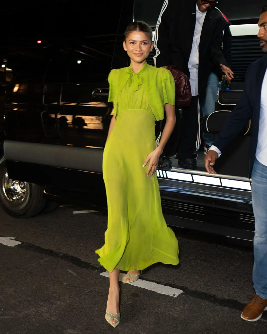 1930s Chartreuse Silk Chiffon Dress