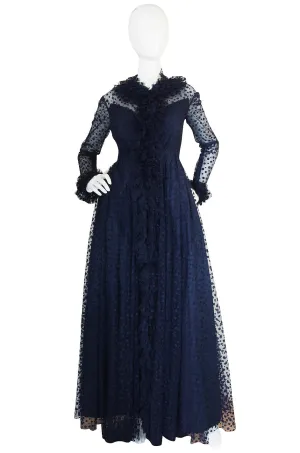 1960s Deep Blue Silk Tulle Alfred Bosand Gown