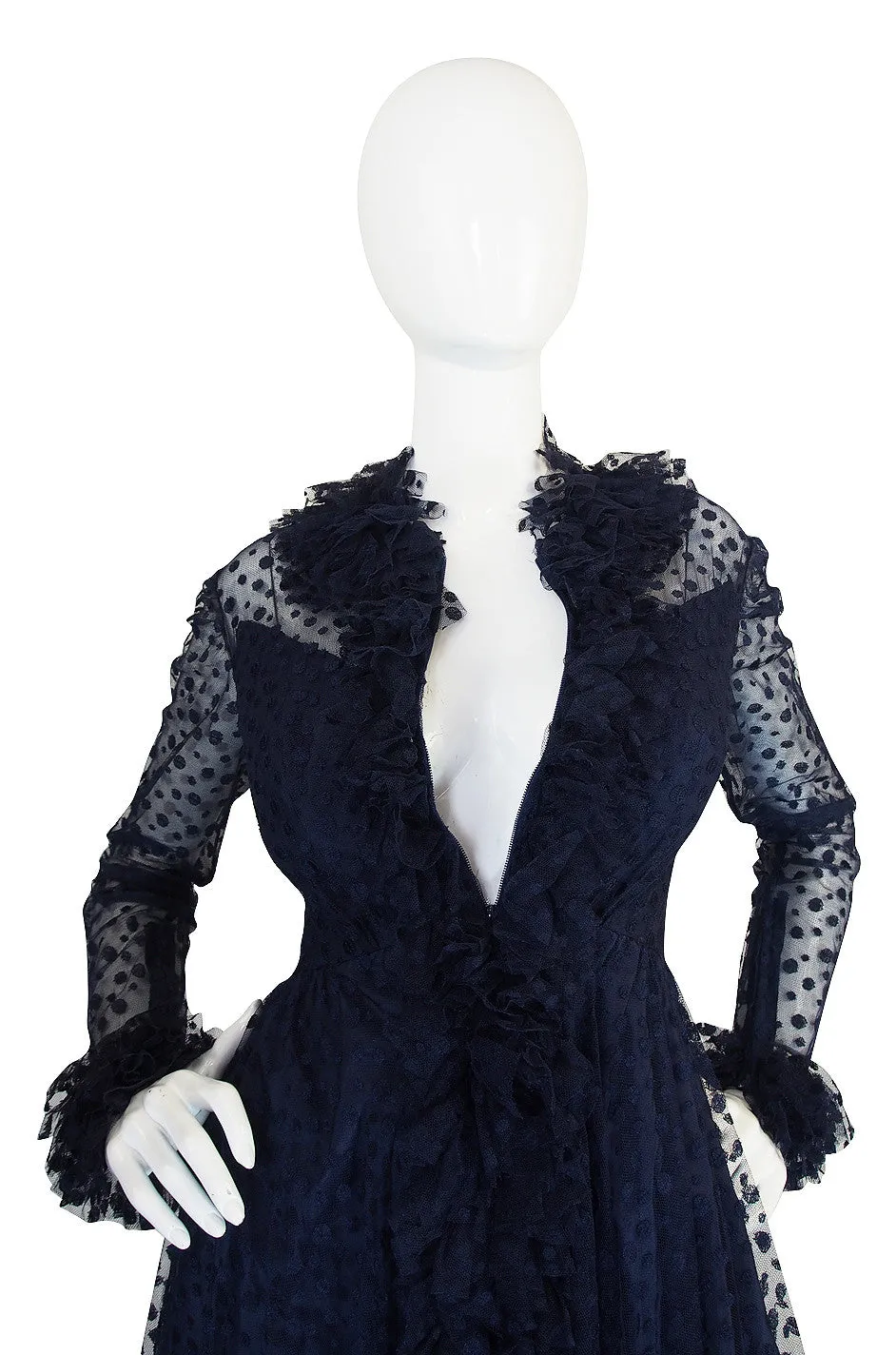 1960s Deep Blue Silk Tulle Alfred Bosand Gown