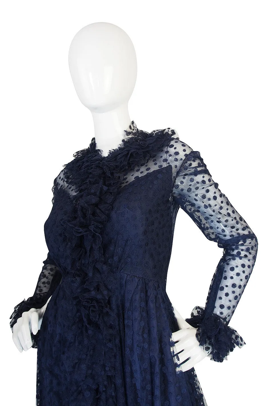 1960s Deep Blue Silk Tulle Alfred Bosand Gown