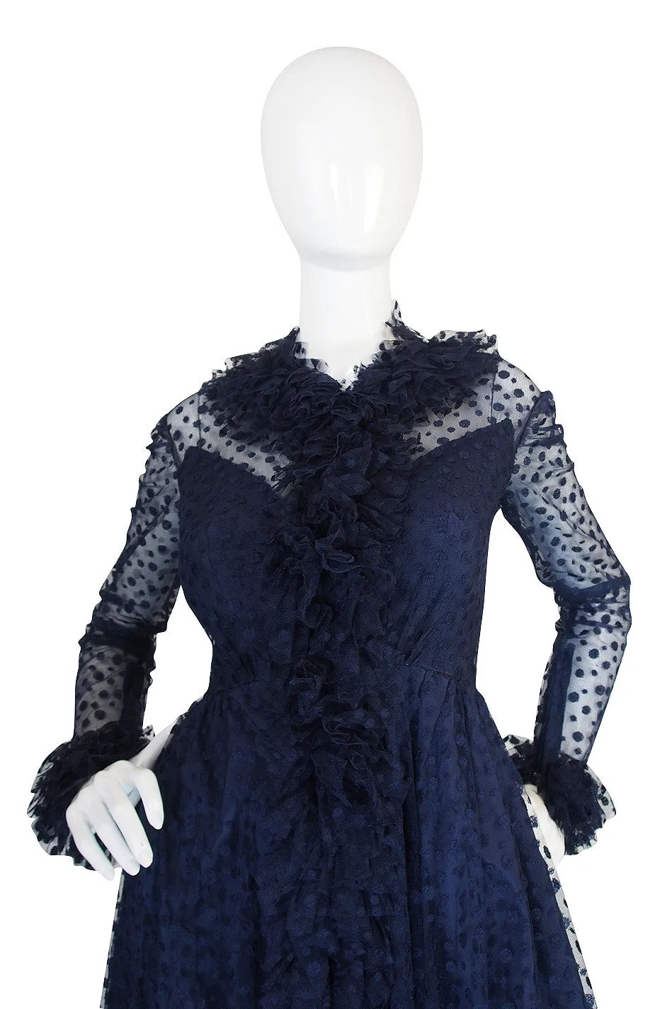 1960s Deep Blue Silk Tulle Alfred Bosand Gown