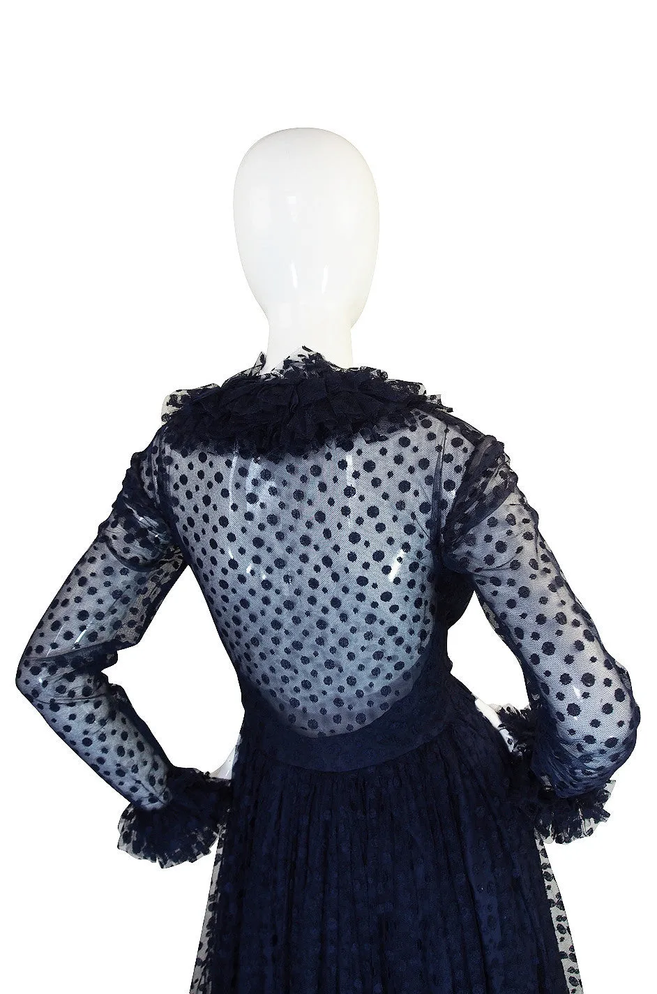 1960s Deep Blue Silk Tulle Alfred Bosand Gown