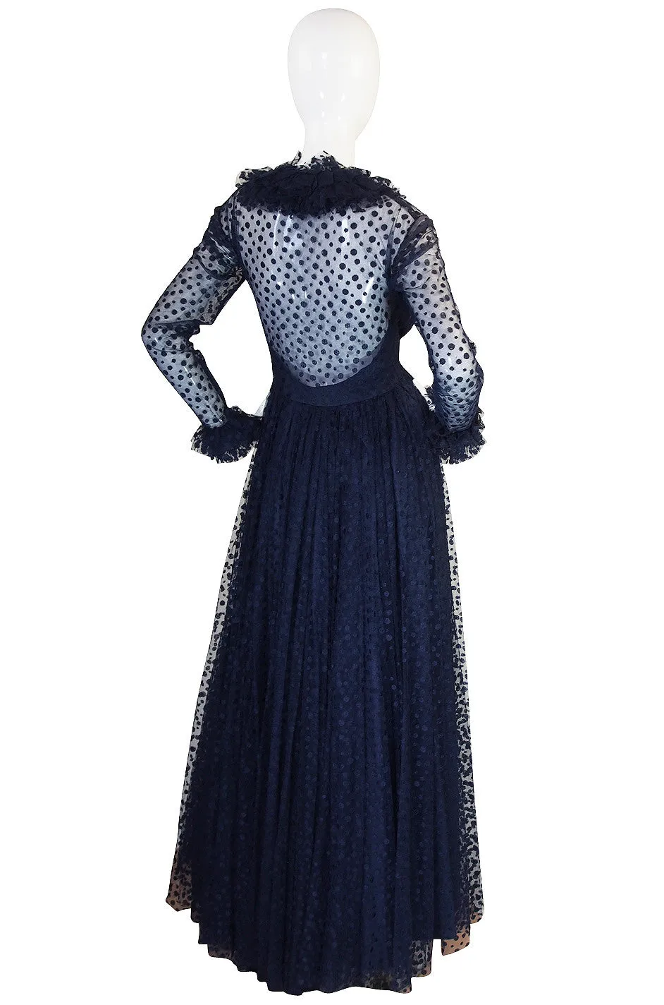 1960s Deep Blue Silk Tulle Alfred Bosand Gown