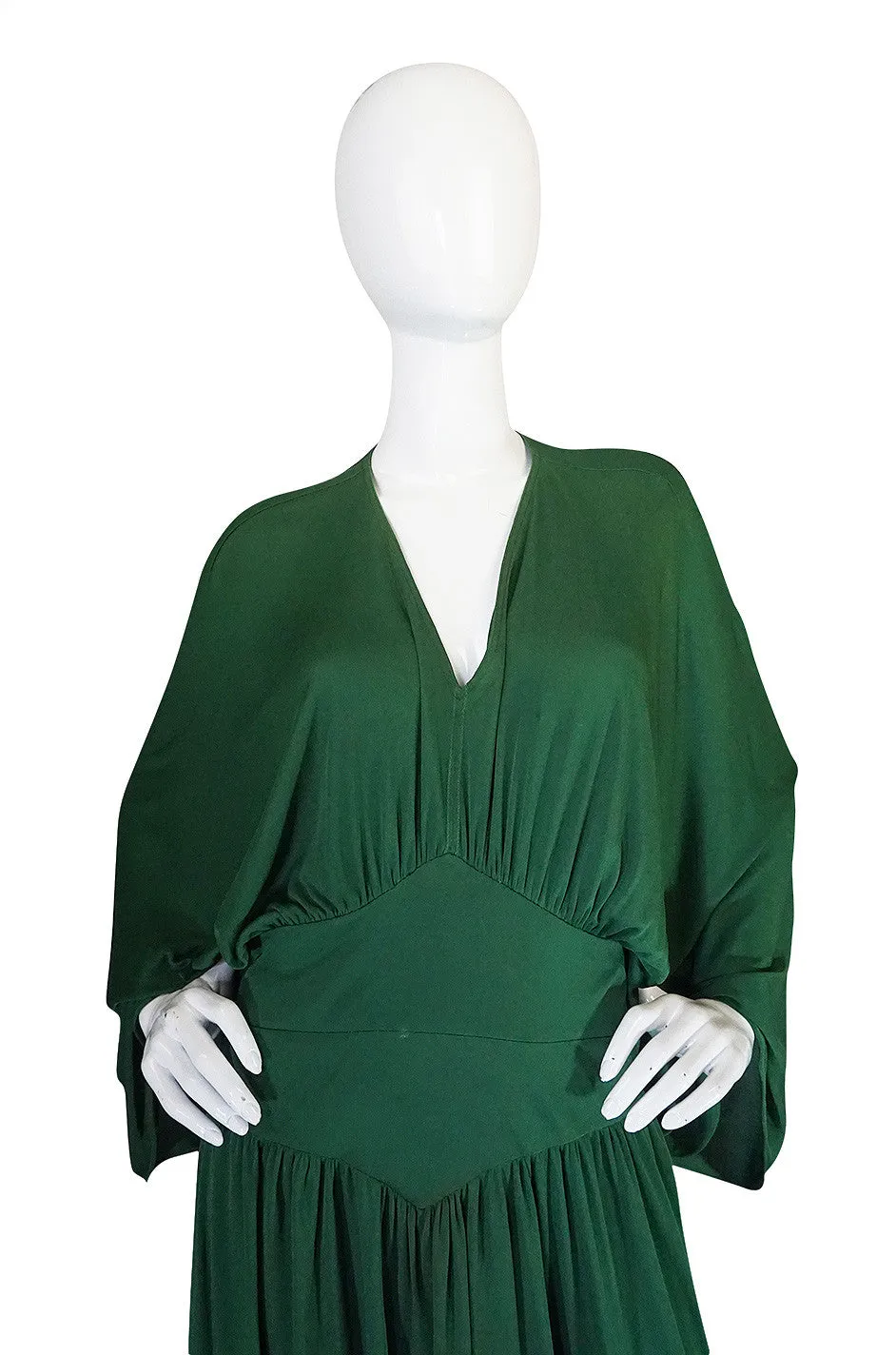 1960s Jean Patou Demi-Couture Green Jersey Caftan Dress