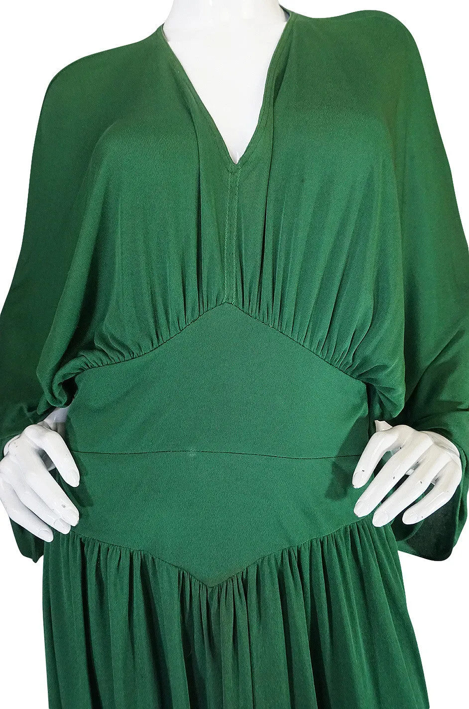 1960s Jean Patou Demi-Couture Green Jersey Caftan Dress