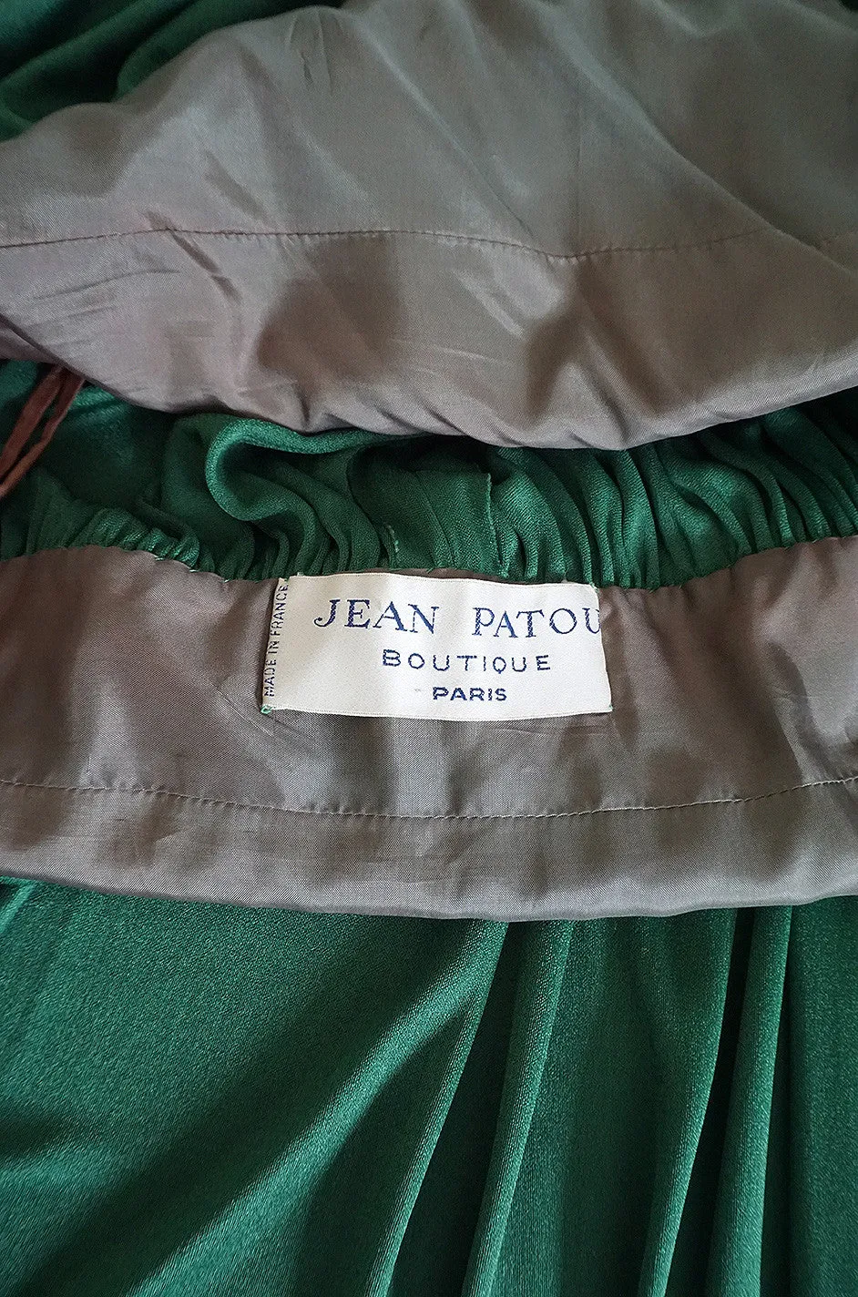 1960s Jean Patou Demi-Couture Green Jersey Caftan Dress