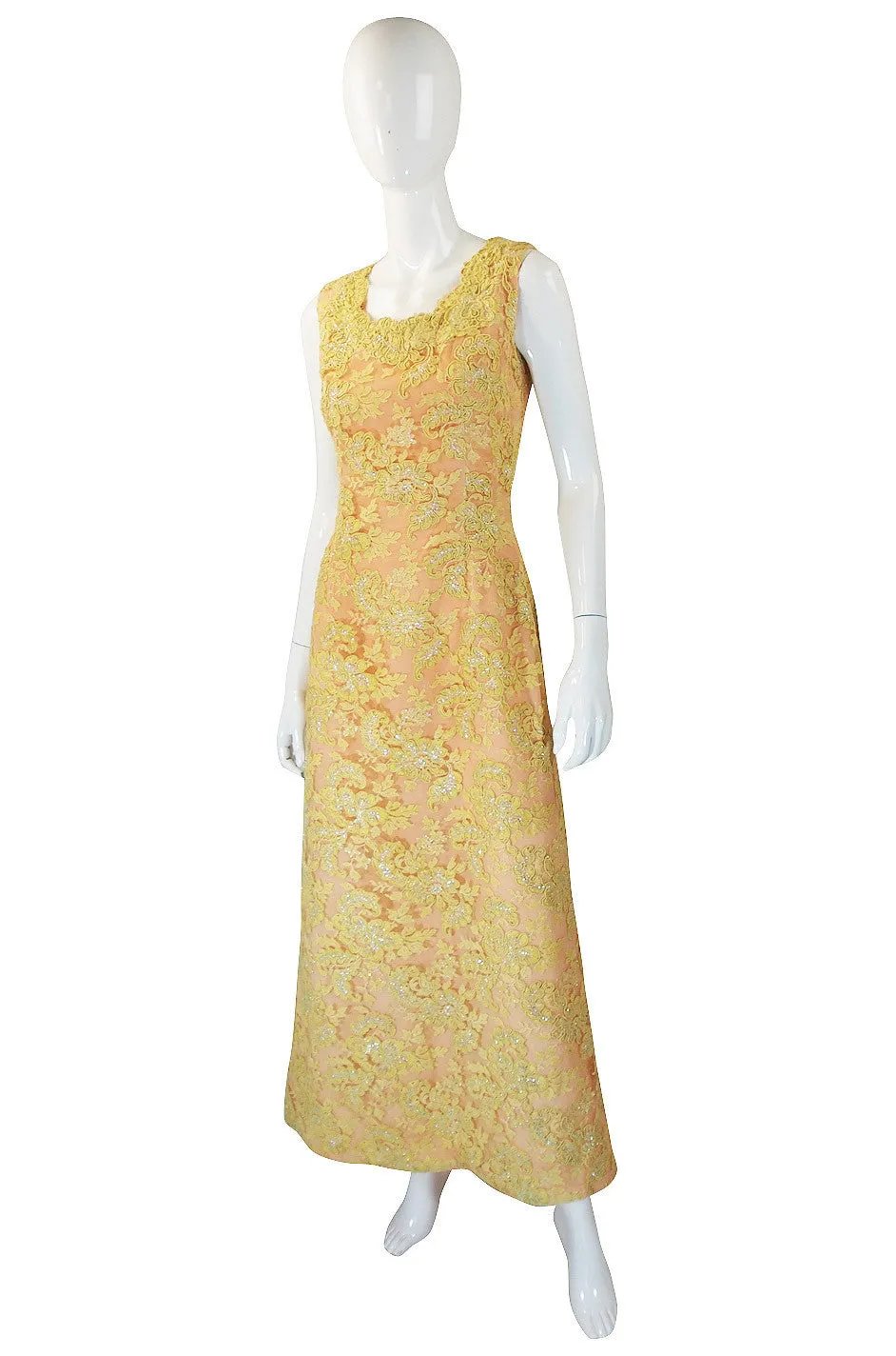 1960s Peach and Yellow Lace Gown