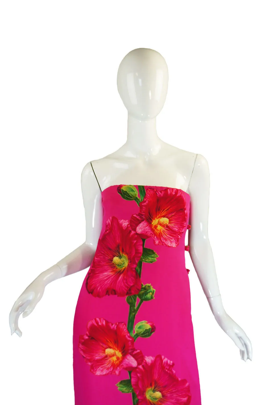1970s Bill Blass Floral Pink Silk Gown
