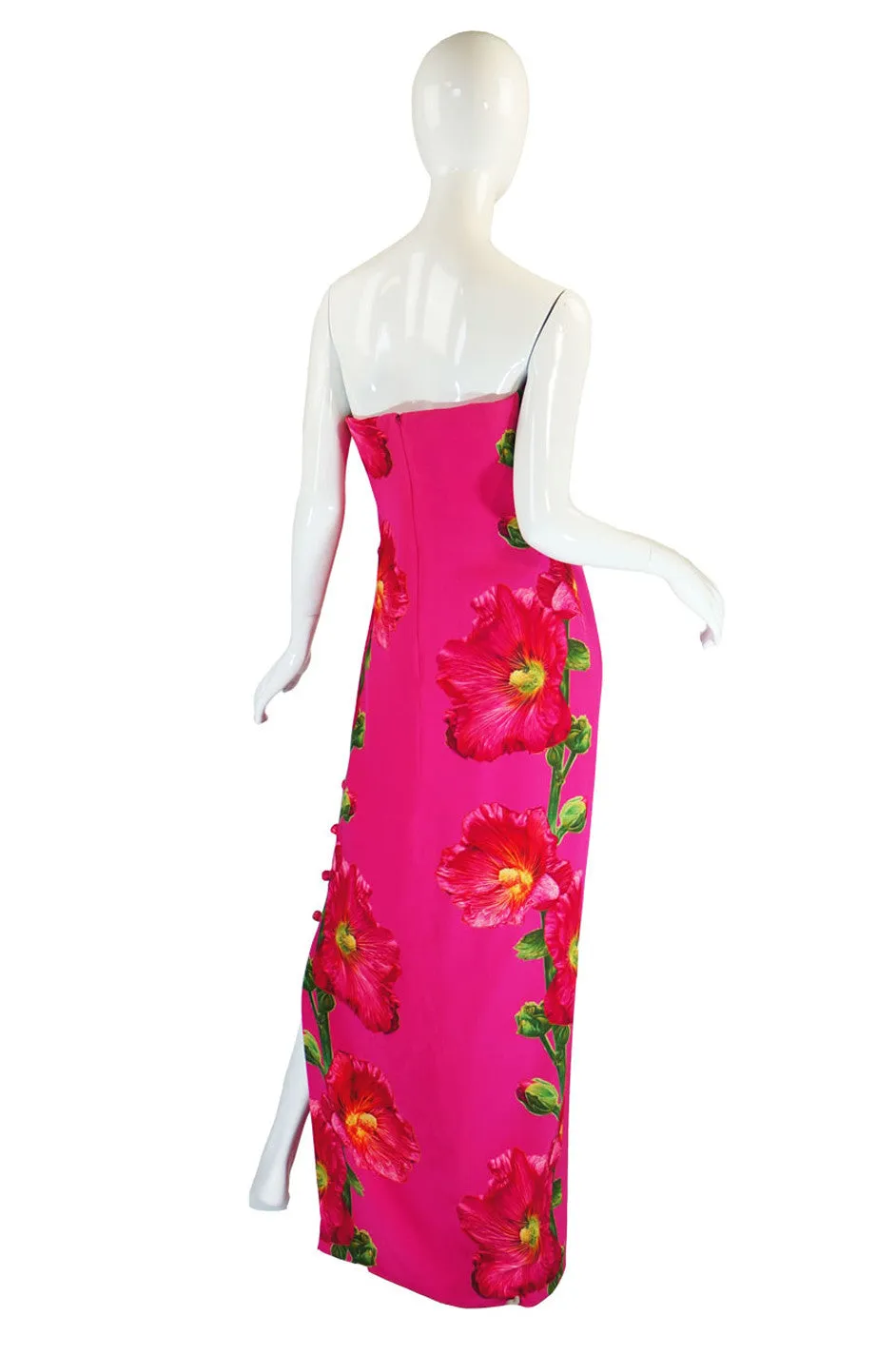 1970s Bill Blass Floral Pink Silk Gown
