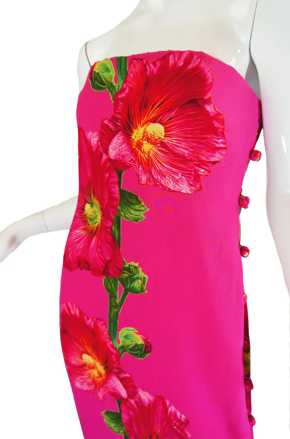 1970s Bill Blass Floral Pink Silk Gown