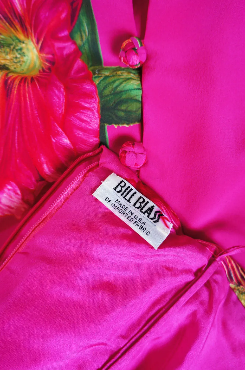 1970s Bill Blass Floral Pink Silk Gown