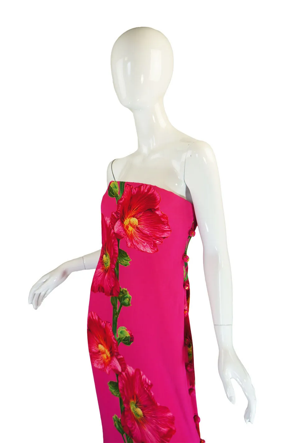 1970s Bill Blass Floral Pink Silk Gown