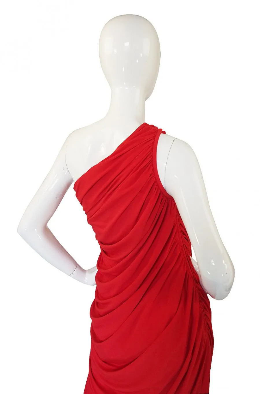 1970s One Shoulder Red Jersey Dress