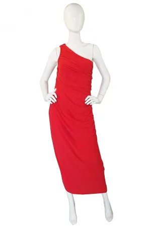 1970s One Shoulder Red Jersey Dress