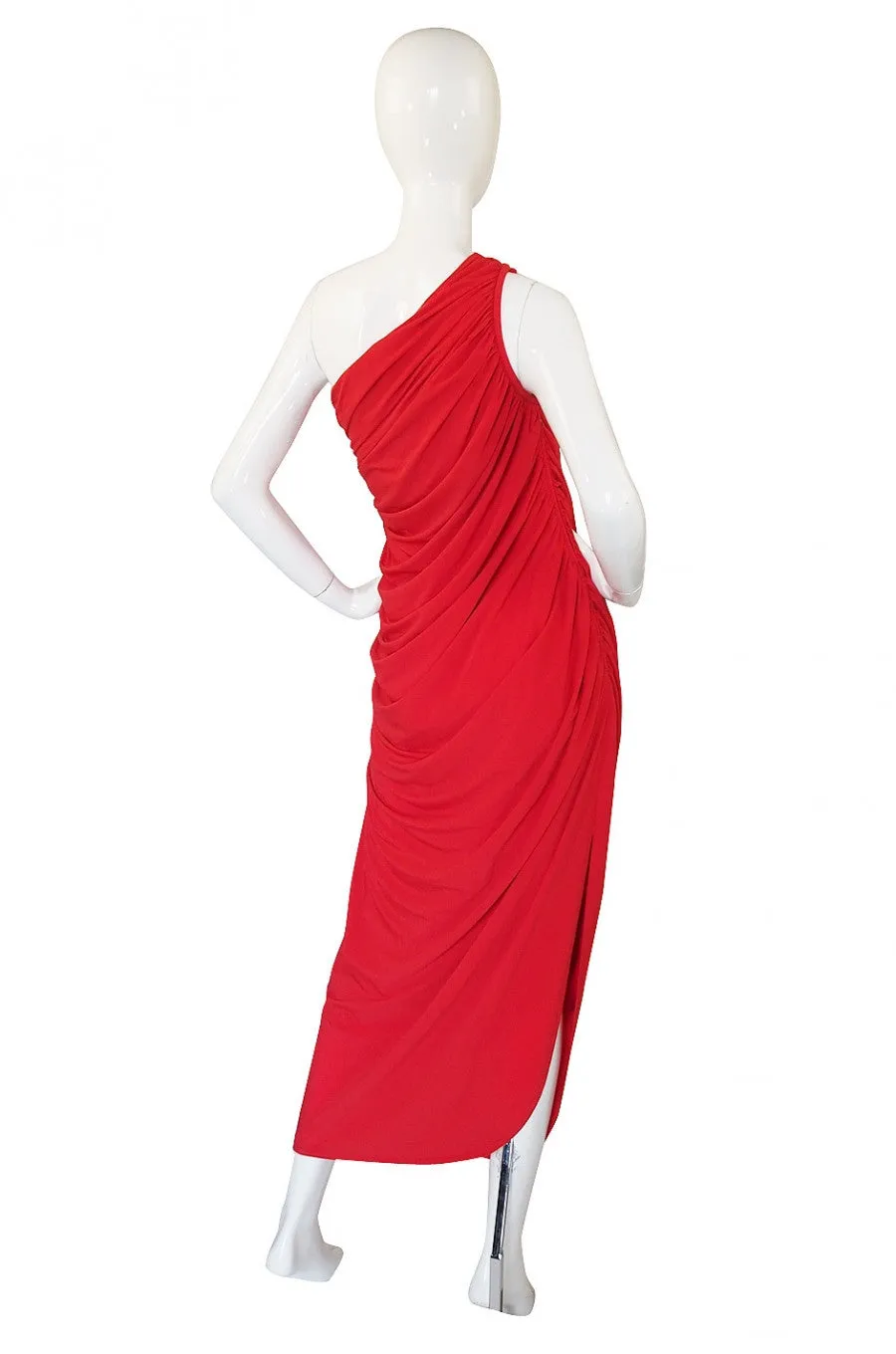 1970s One Shoulder Red Jersey Dress