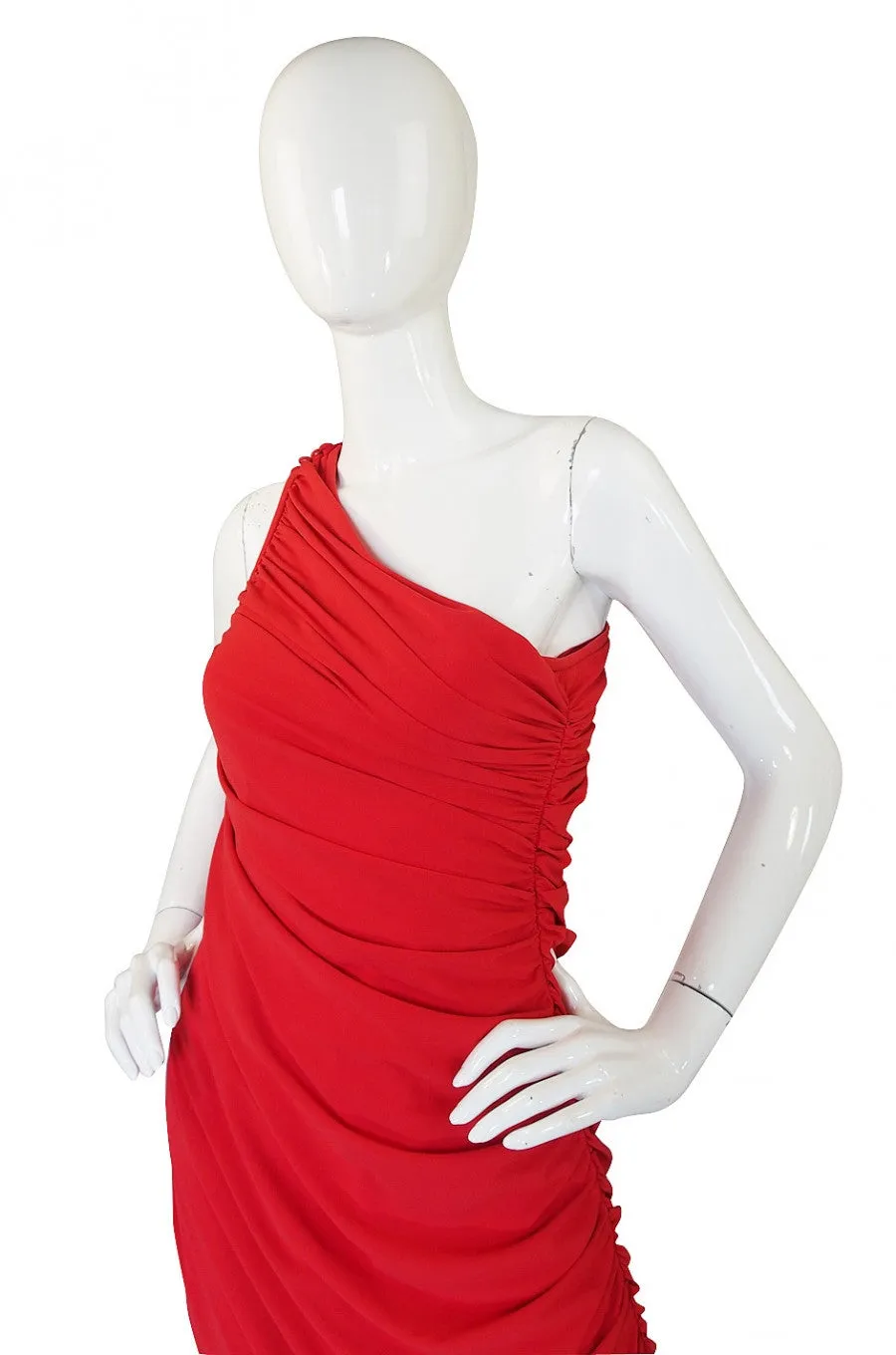 1970s One Shoulder Red Jersey Dress