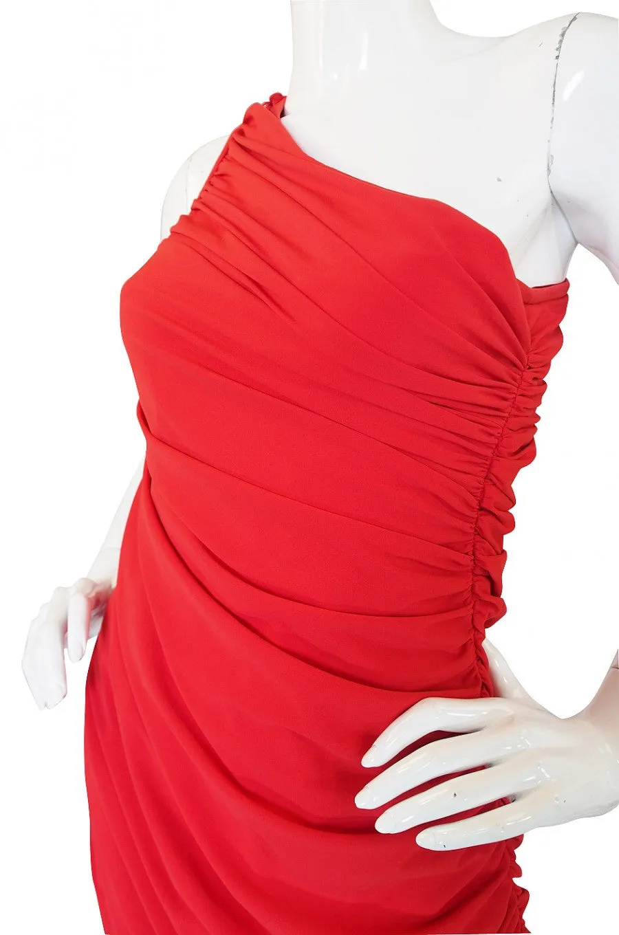 1970s One Shoulder Red Jersey Dress