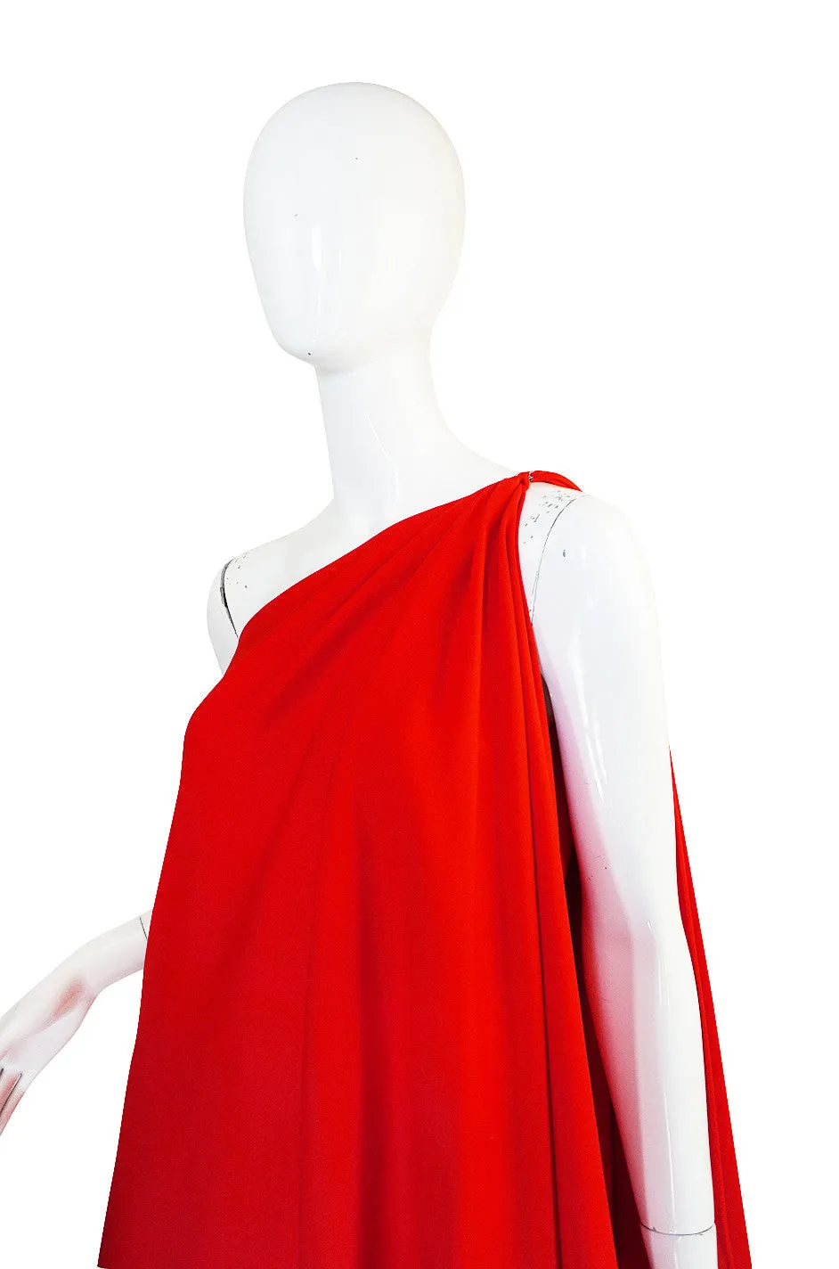 1970s One Shoulder Red Jersey Halston Dress