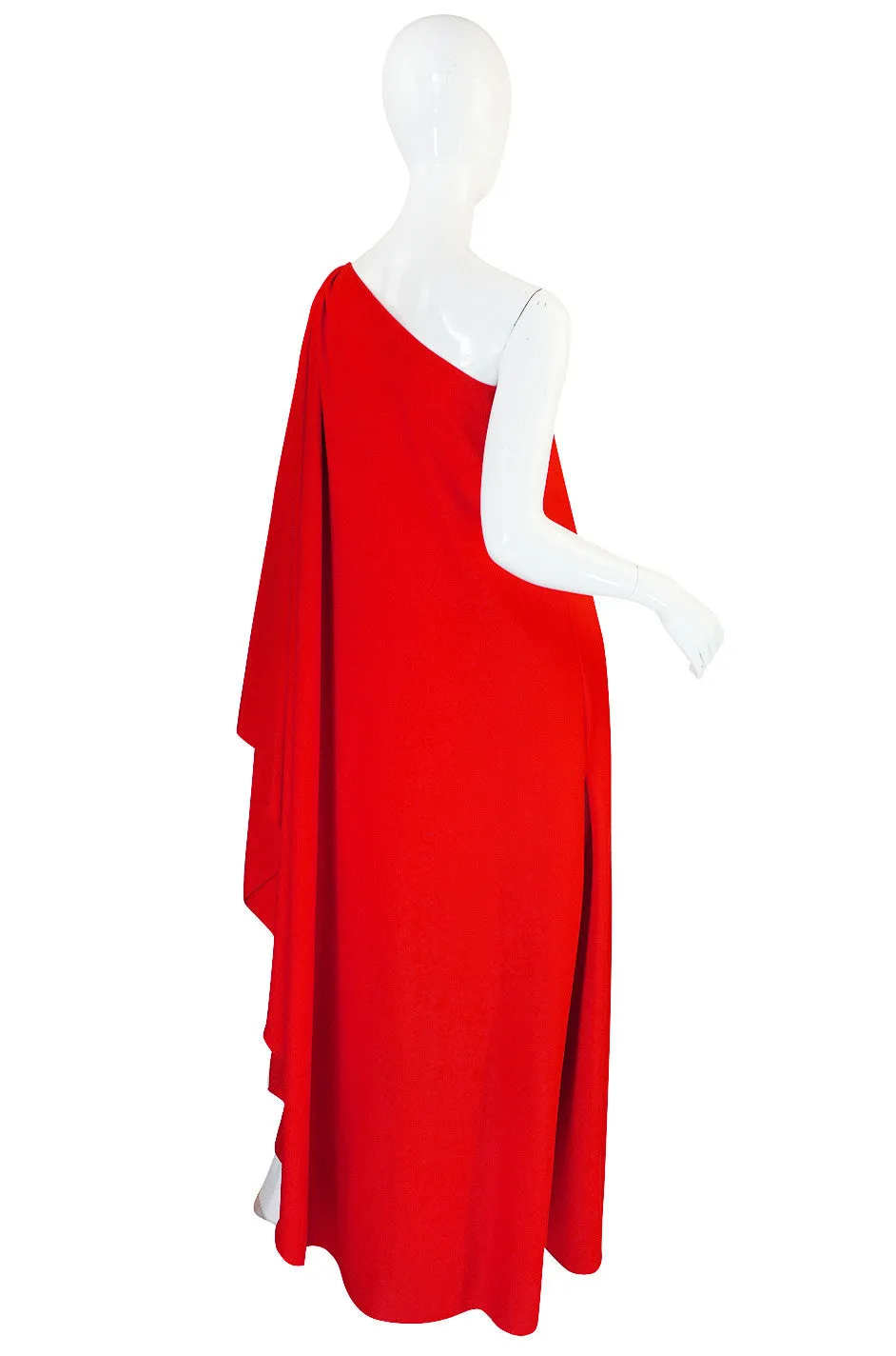 1970s One Shoulder Red Jersey Halston Dress