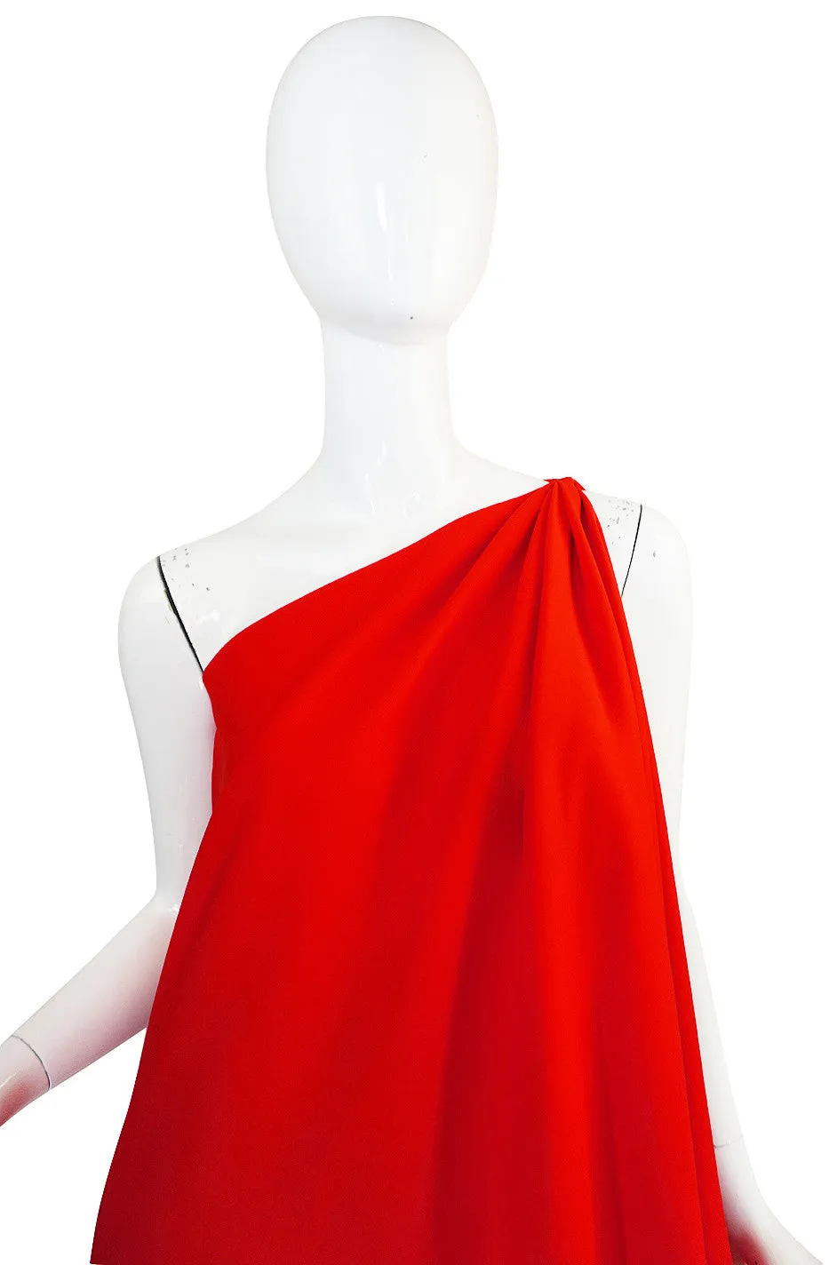 1970s One Shoulder Red Jersey Halston Dress