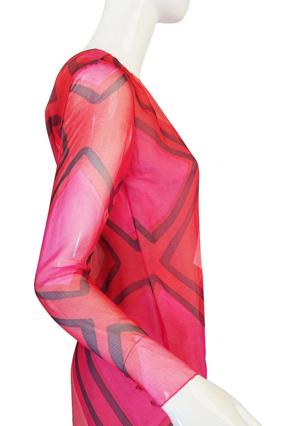 1970s Silk Chiffon Caftan Low Back Gagliano Dress