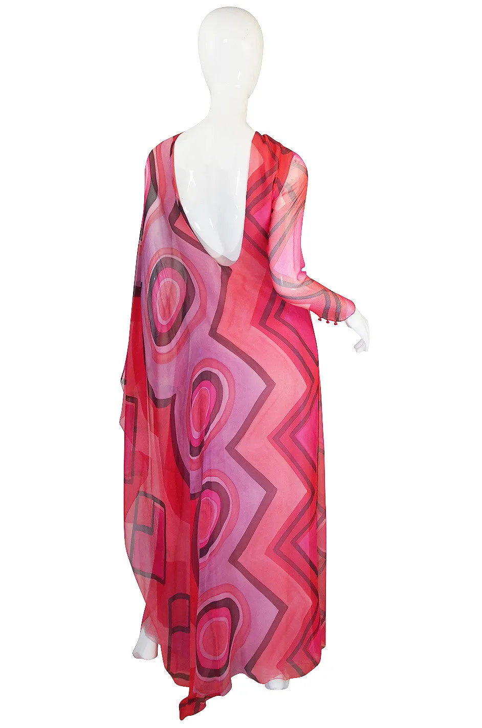 1970s Silk Chiffon Caftan Low Back Gagliano Dress