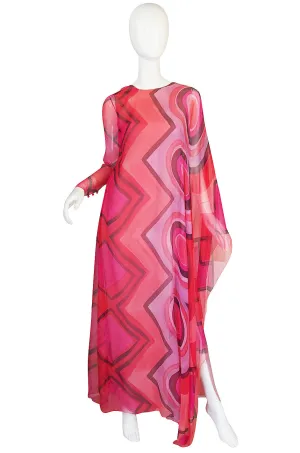 1970s Silk Chiffon Caftan Low Back Gagliano Dress