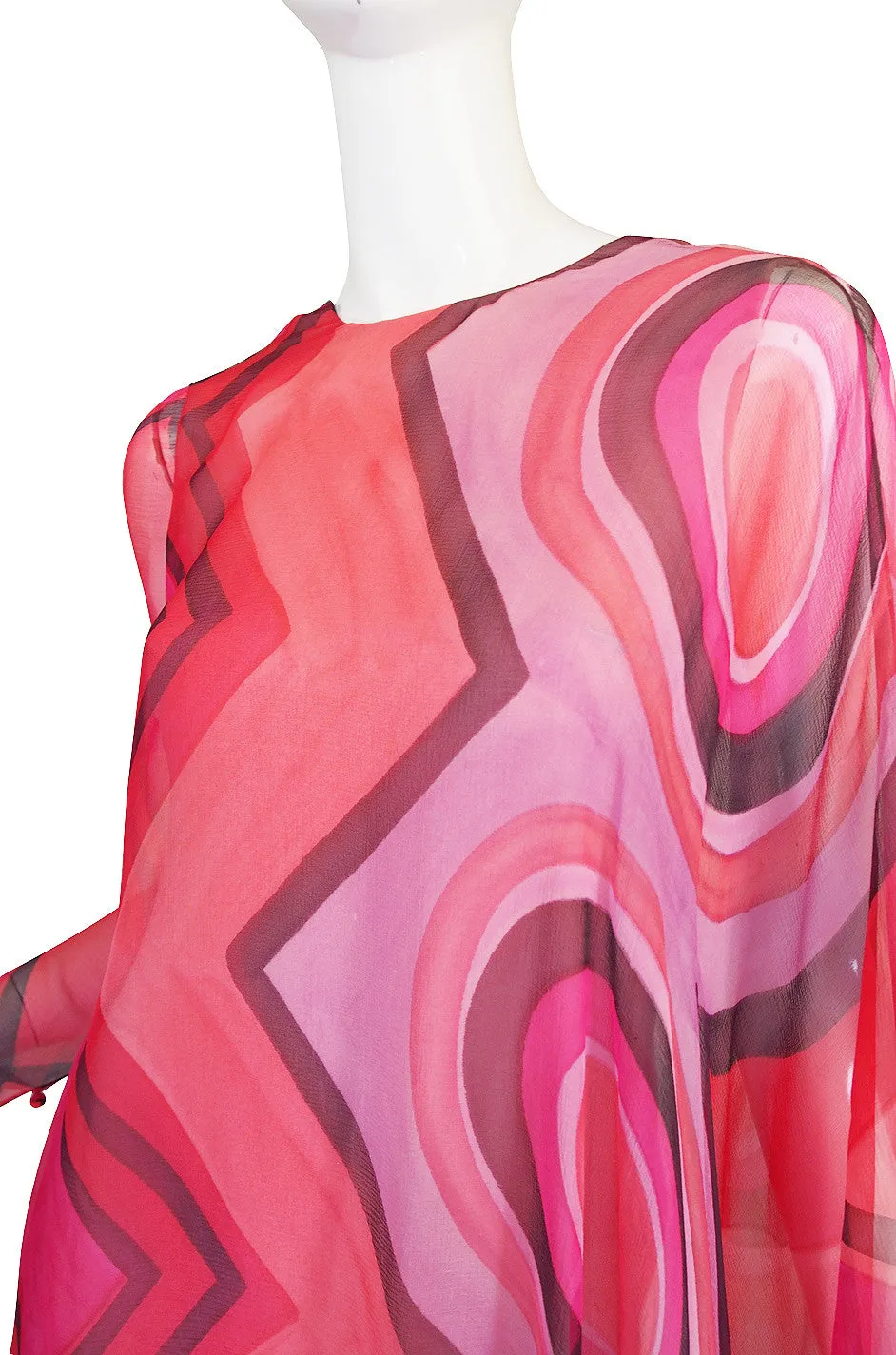 1970s Silk Chiffon Caftan Low Back Gagliano Dress