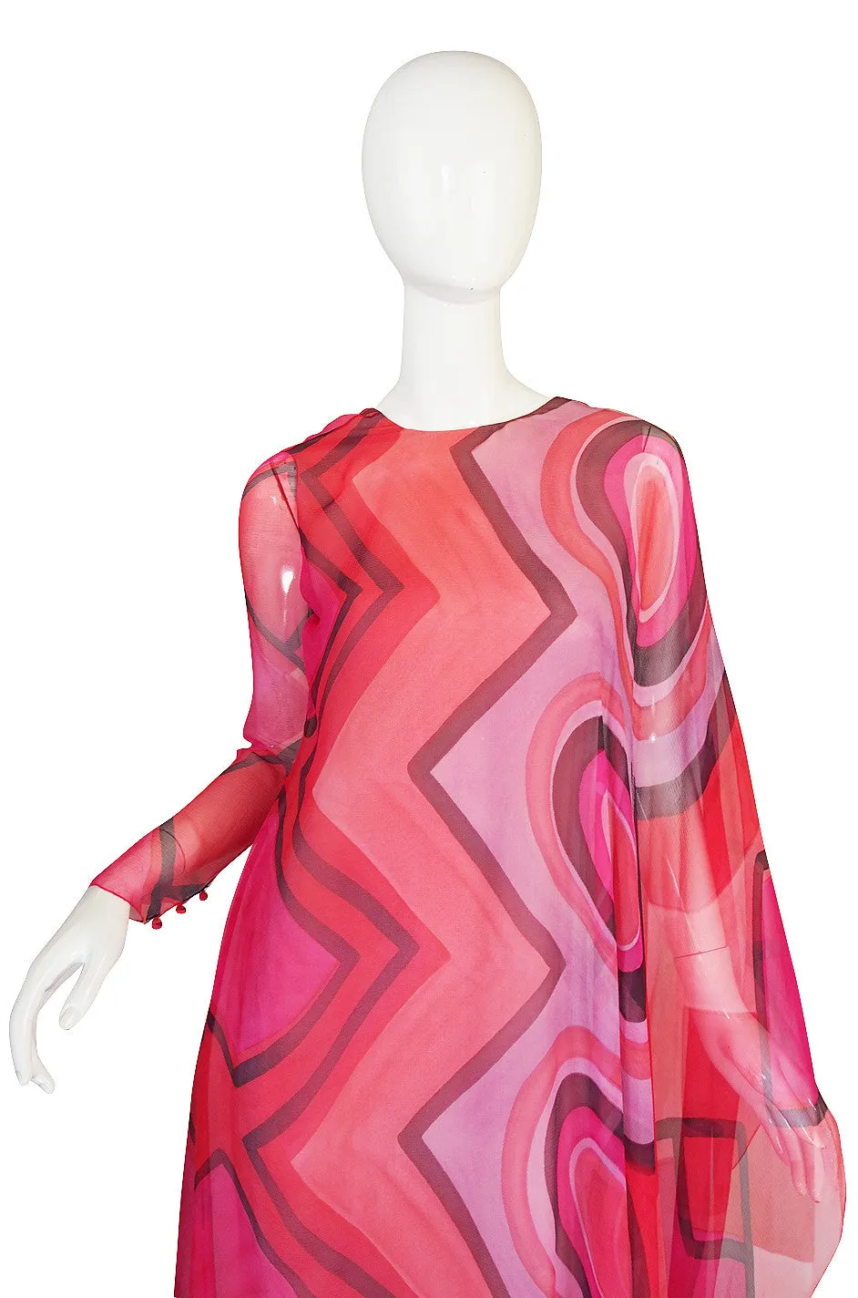 1970s Silk Chiffon Caftan Low Back Gagliano Dress