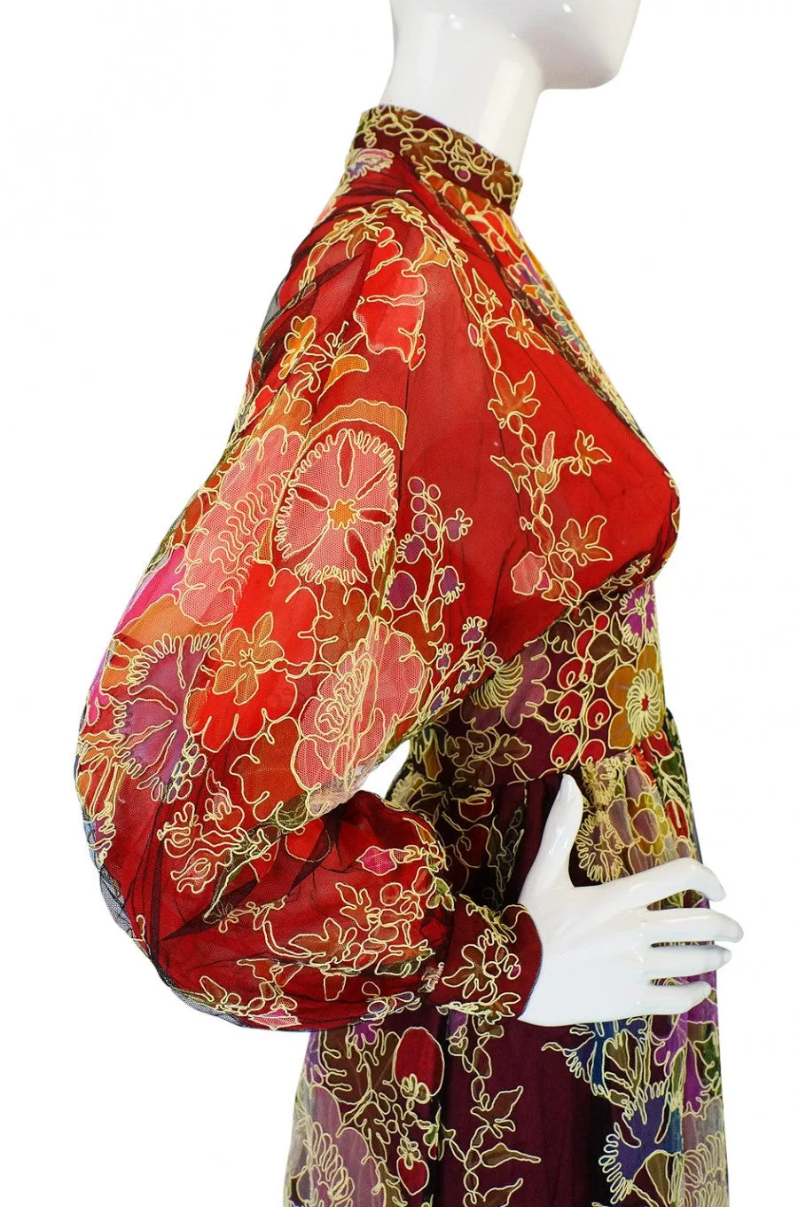1973 Donald Brooks Cord & Net Gown