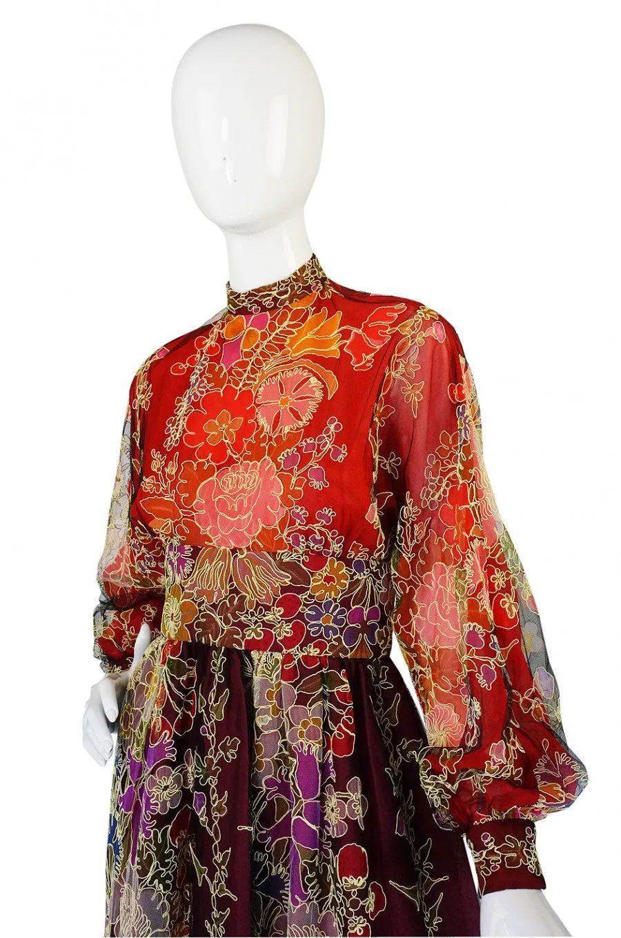 1973 Donald Brooks Cord & Net Gown