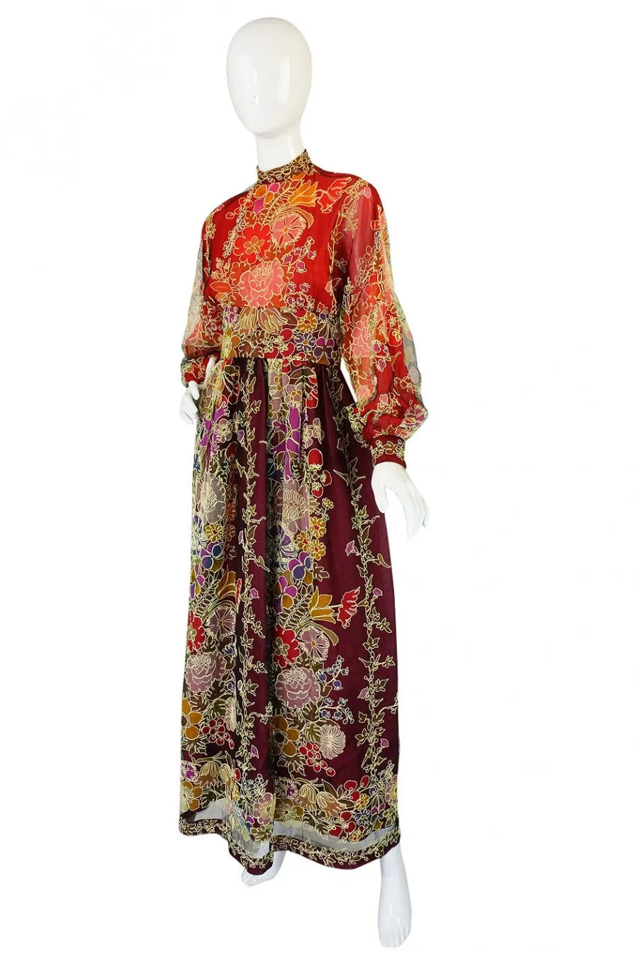 1973 Donald Brooks Cord & Net Gown