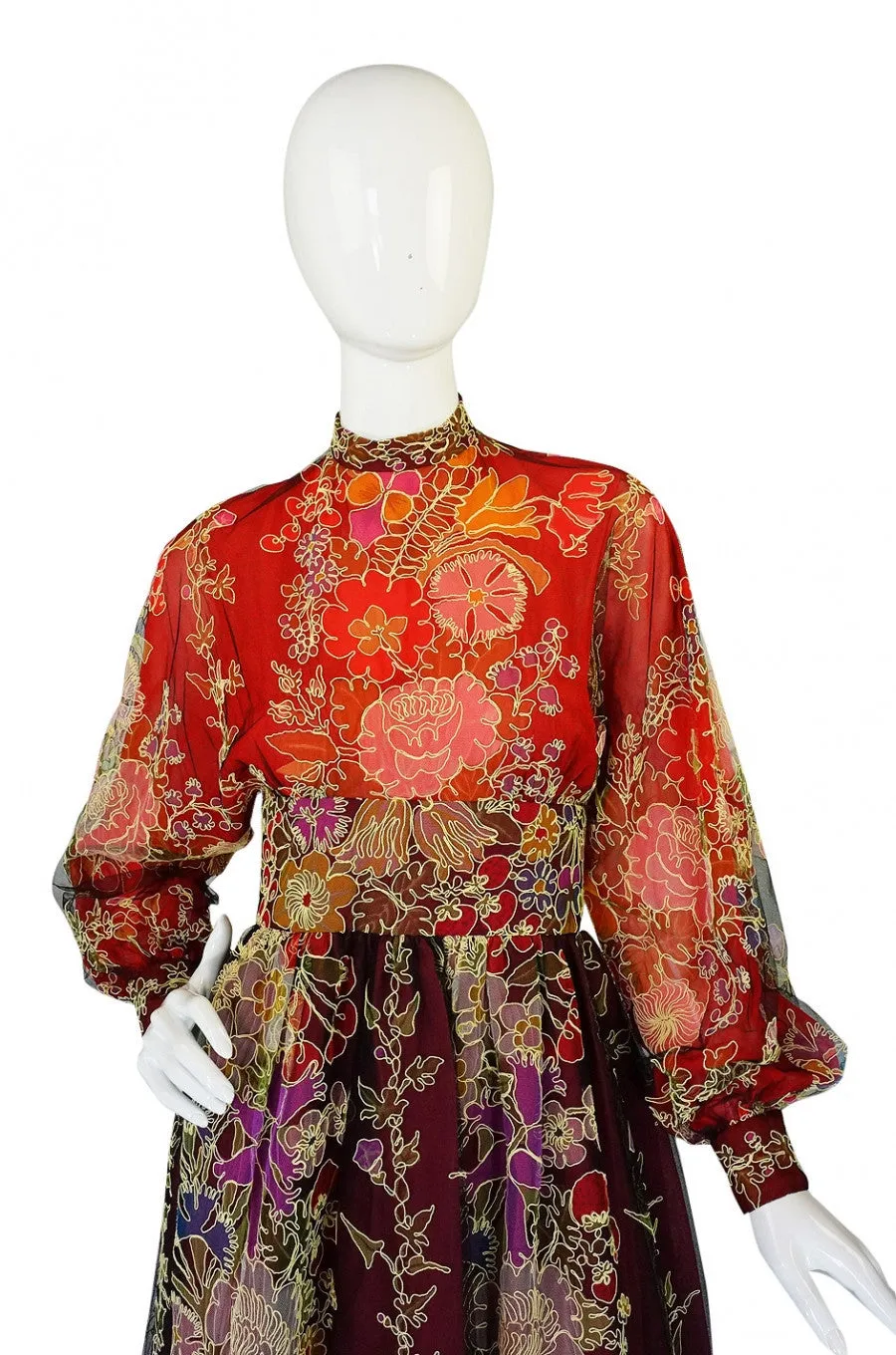 1973 Donald Brooks Cord & Net Gown