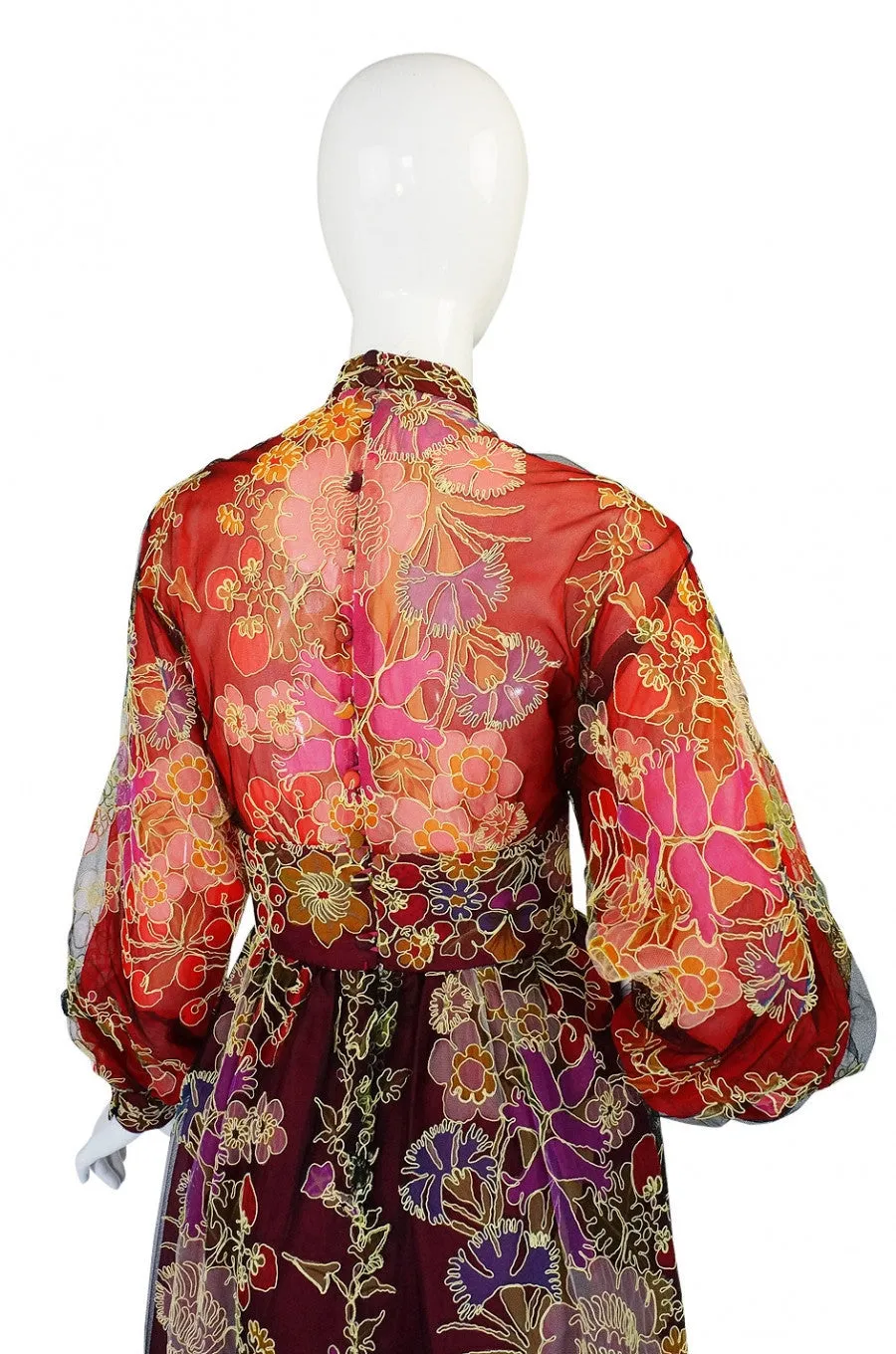 1973 Donald Brooks Cord & Net Gown