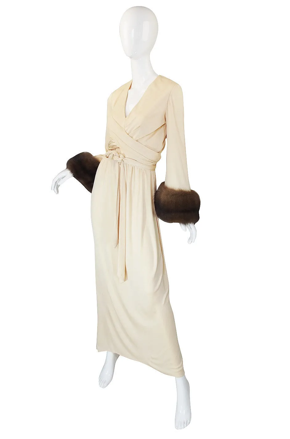 1974 Sable Cuffed Cream Jersey Bill Blass Dress