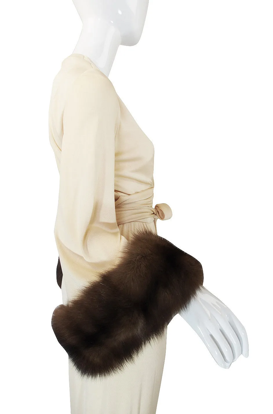 1974 Sable Cuffed Cream Jersey Bill Blass Dress