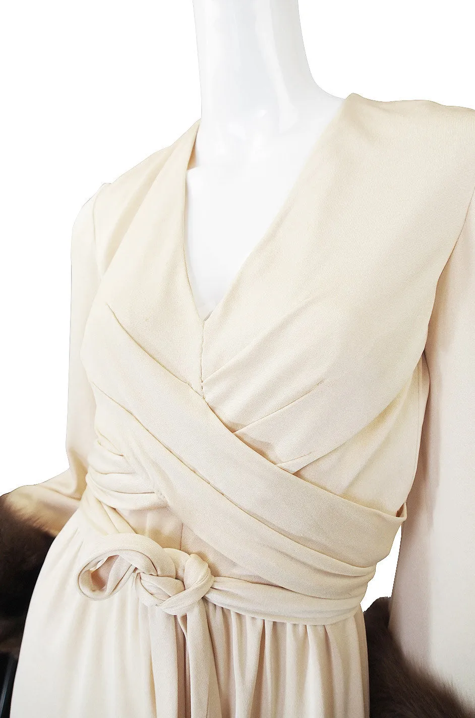 1974 Sable Cuffed Cream Jersey Bill Blass Dress
