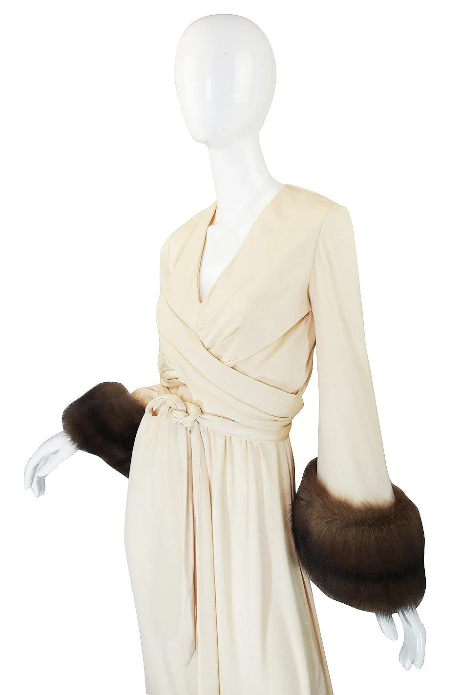 1974 Sable Cuffed Cream Jersey Bill Blass Dress