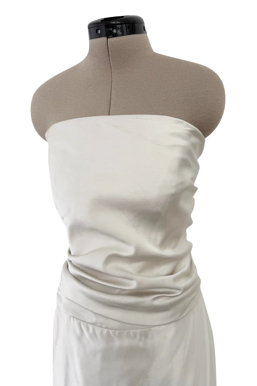 1990s Givenchy Ivory Silver Strapless Silk Dress w Back Gathering & Shawl