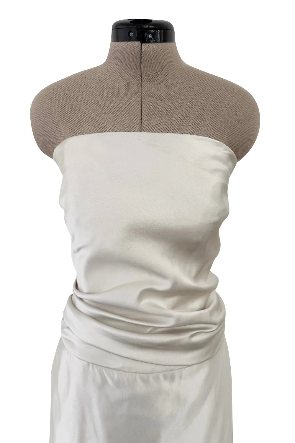 1990s Givenchy Ivory Silver Strapless Silk Dress w Back Gathering & Shawl
