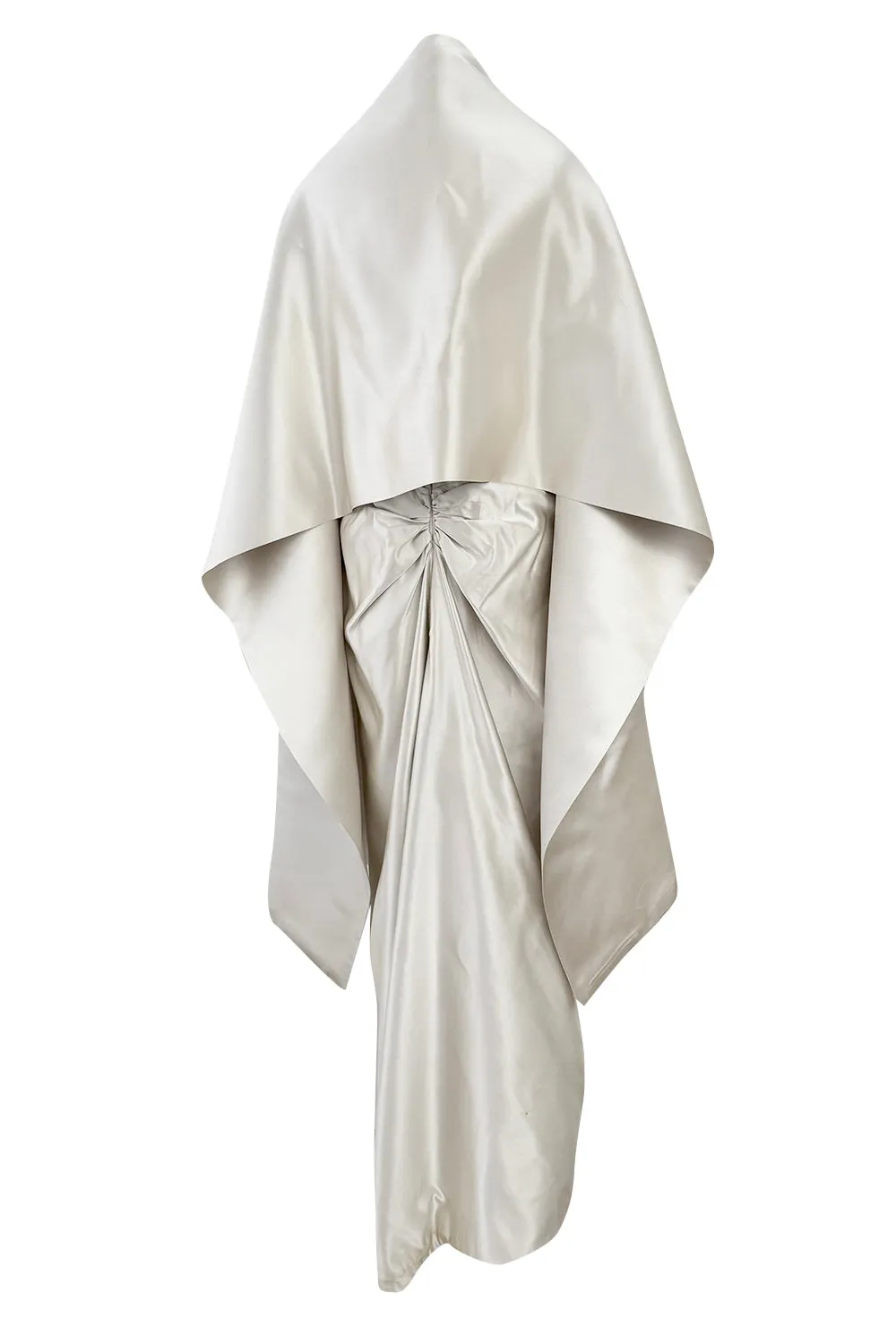 1990s Givenchy Ivory Silver Strapless Silk Dress w Back Gathering & Shawl