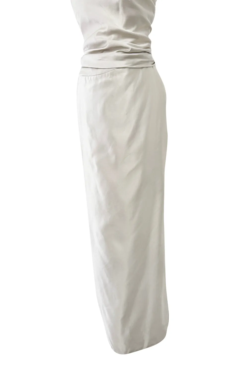 1990s Givenchy Ivory Silver Strapless Silk Dress w Back Gathering & Shawl