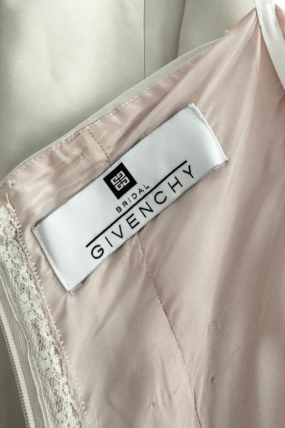 1990s Givenchy Ivory Silver Strapless Silk Dress w Back Gathering & Shawl