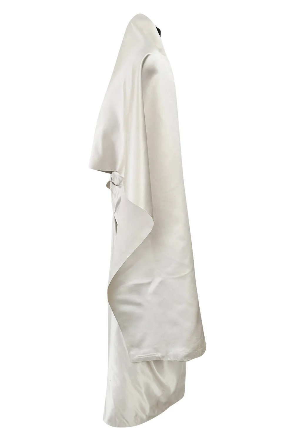 1990s Givenchy Ivory Silver Strapless Silk Dress w Back Gathering & Shawl