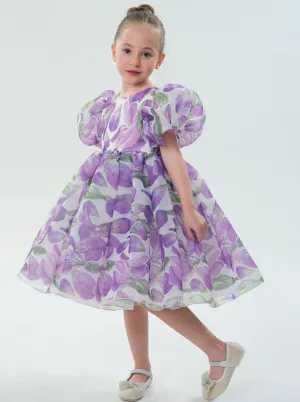 2Bunnies Organza Tulle Babydoll Girl Dress in Purple Flower