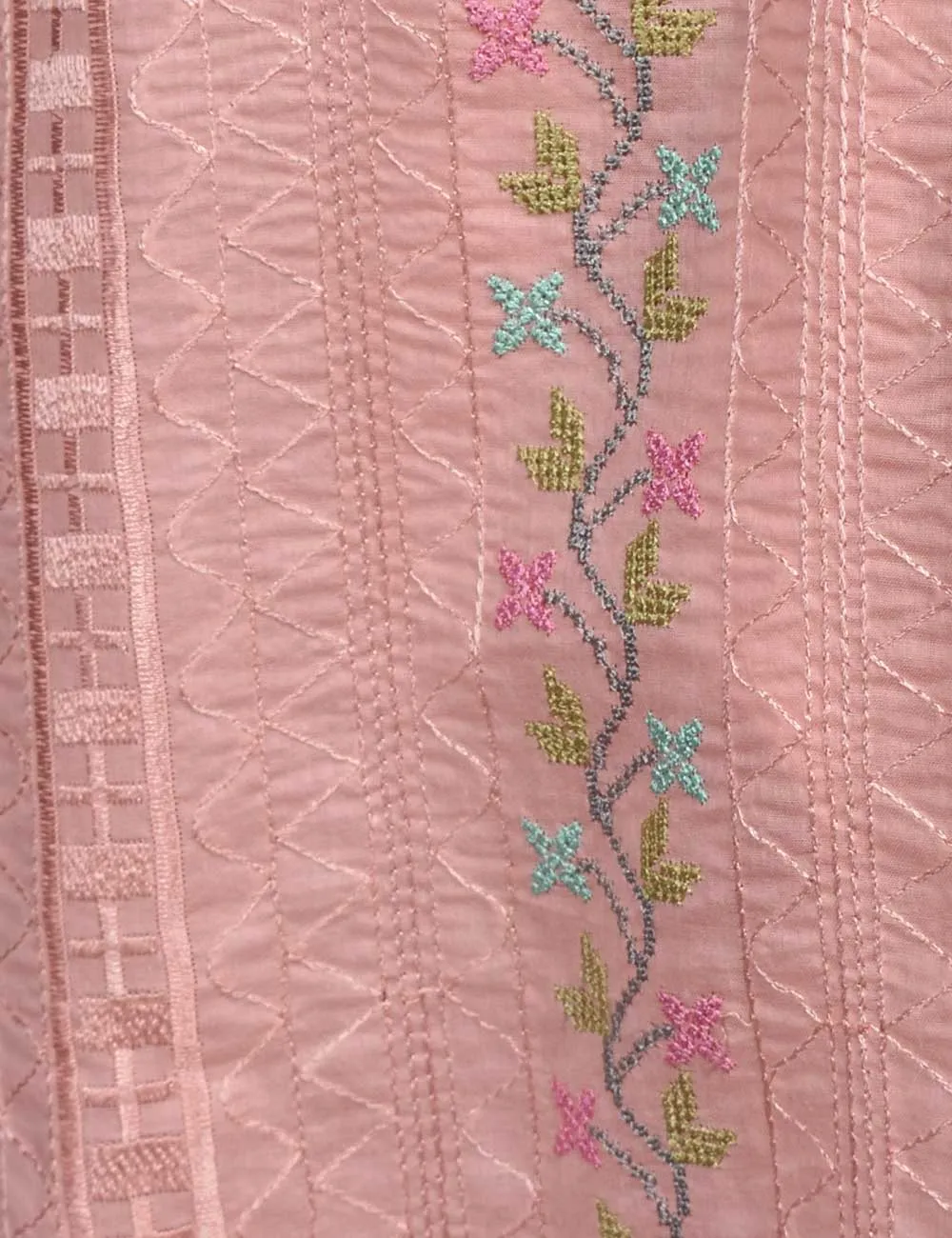 3 Pc Printed and Embroidered Cotton Dress with Embroidered Chiffon Dupatta - Frontline (CE-3A-Pink)
